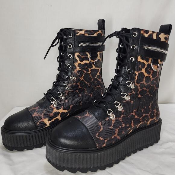 Killstar Occult Luxury Radiclaw NWOT Combat Goth Leopard Print Platform Boots, 8 - Picture 3 of 8